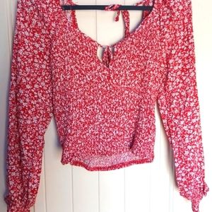 Belk bell sleeve top red flower print listed on other sites